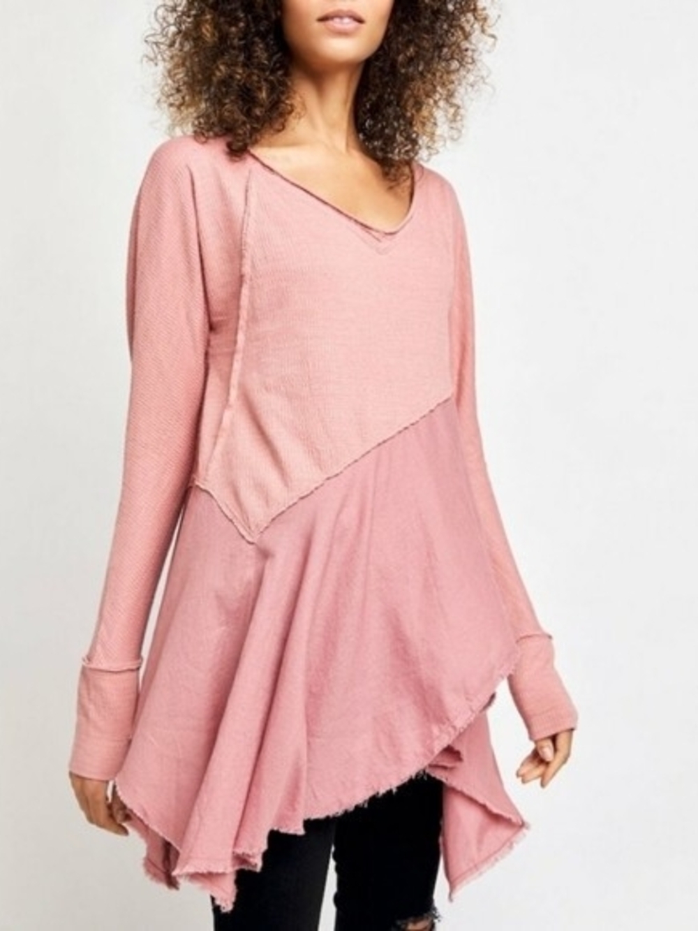 We The Free Pink Layered Asymmetrical V-Neck Tunic